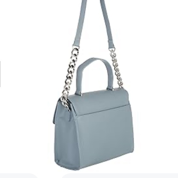 NWT! Betsy Johnson Devin Satchel Top Handle Crossbody Bag Blue Bow Chain Strap - Picture 13 of 13